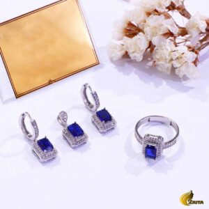 نیمست نقره زنانه نگین آبی کد 750