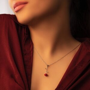 گردنبند نقره دخترانه گل رز کد T1
