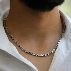 گردنبند نقره مردانه کرال کد 440 عیار 925 آبکاری سیاه قلم